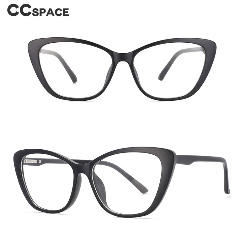CCspace Unisex Full Rim Cat Eye Tr 90 Titanium Eyeglasses Clip On Sunglasses 53880 With Clip Ons CCspace