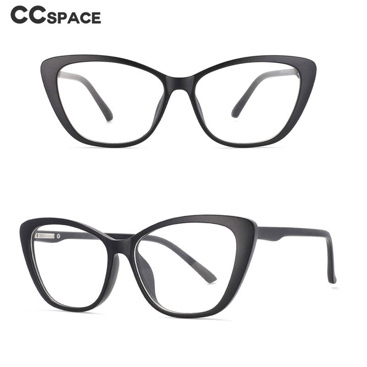 CCspace Unisex Full Rim Cat Eye Tr 90 Titanium Eyeglasses Clip On Sunglasses 53880 With Clip Ons CCspace