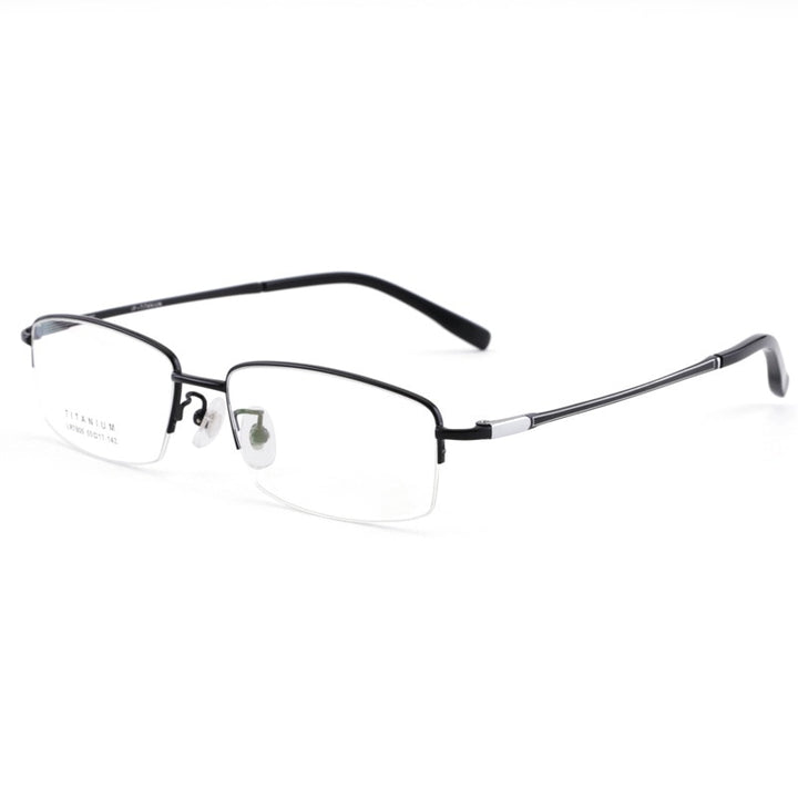 Men's Semi Rim Square Titanium Frame Eyeglasses Lb7805 Semi Rim Bclear black