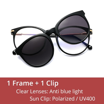 Ralferty Women's Full Rim Round Acetate Eyeglasses With Clip On Sunglasses F95975 With Clip Ons Ralferty C4 Black China As picture