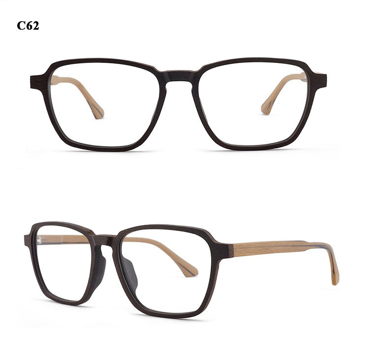 Hdcrafter Men's Full Rim Oversized Polygonal Square Wood Frame Eyeglasses 1694 Full Rim Hdcrafter Eyeglasses