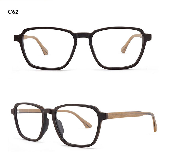 Hdcrafter Men's Full Rim Oversized Polygonal Square Wood Frame Eyeglasses 1694 Full Rim Hdcrafter Eyeglasses
