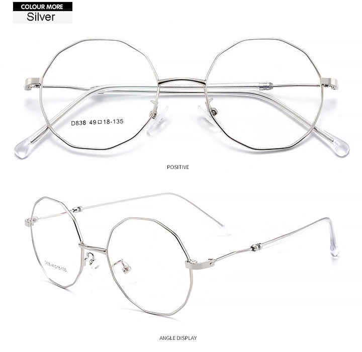 Hotony Unisex Full Rim Polygon Round Alloy Frame Spring Hinge Eyeglasses D838 Full Rim Hotony