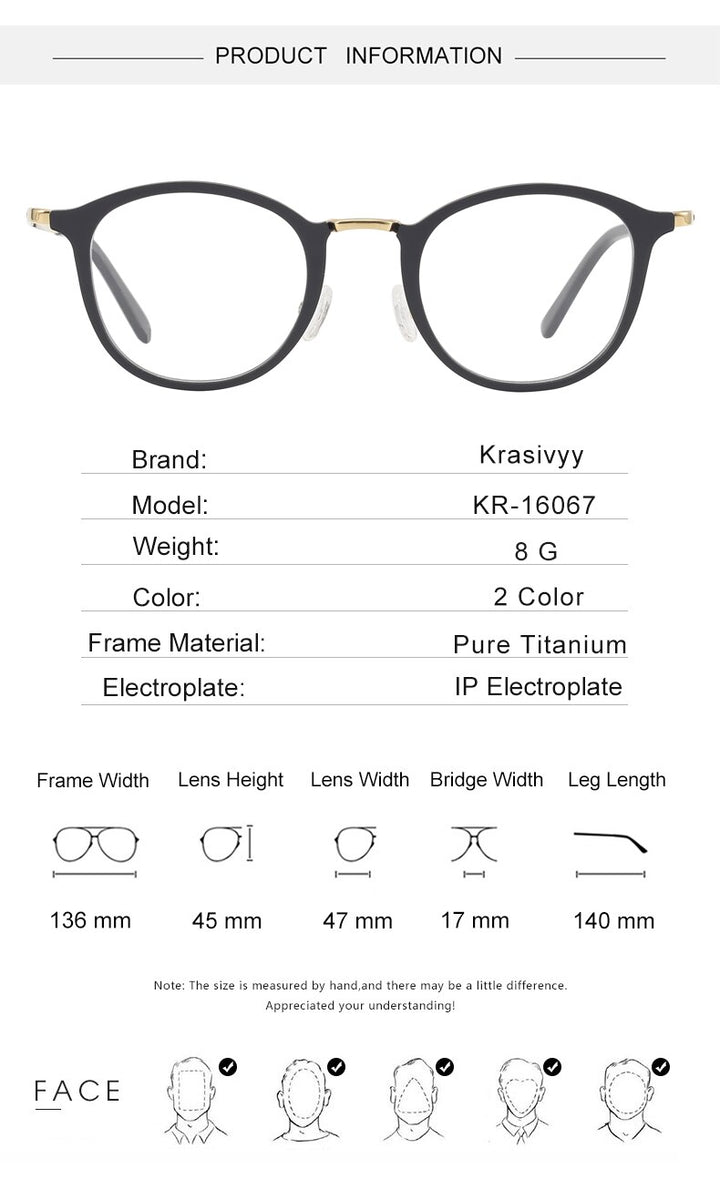 Krasivyy Men's Full Rim Round Square Acetate Titanium Eyeglasses Kr16067 Full Rim Krasivyy   