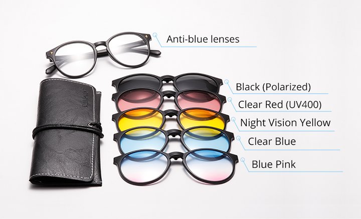 Ralferty Unisex Full Rim Round Polycarbonate Eyeglasses Clip On Sunglasses 2231 With Clip Ons Ralferty