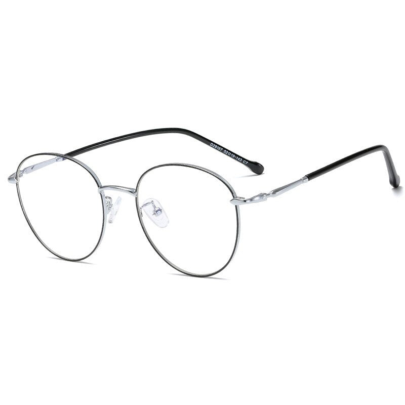 Hotony Unisex Full Rim Round Alloy Eyeglasses 29167 Full Rim Hotony BLACK SILVER