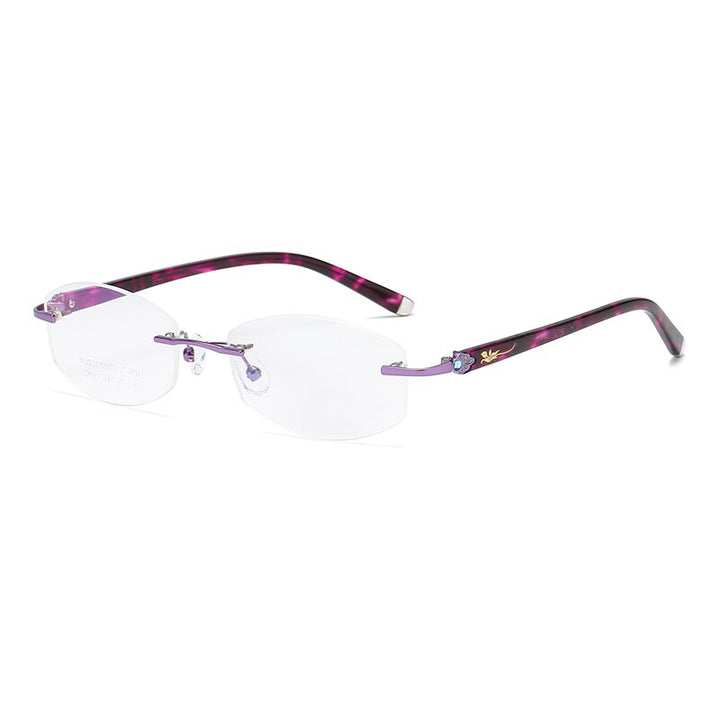 Zirosat 58069 Women's Eyeglasses Alloy Tint Lenses Diamond Cutting Rimless Titanium Rimless Zirosat purple