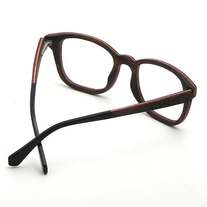Hdcrafter Unisex Full Rim Square Wood Eyeglasses 56367 Full Rim Hdcrafter Eyeglasses