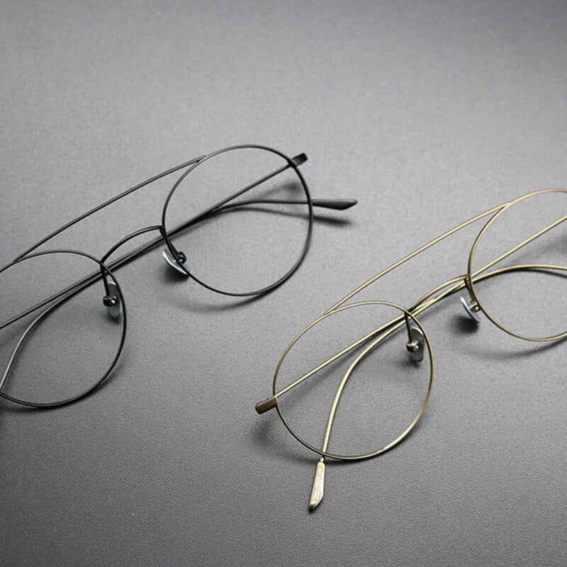 Gatenac Unisex Full Rim Round Titanium Double Bridge Frame Eyeglasses Gxyj618 Full Rim Gatenac