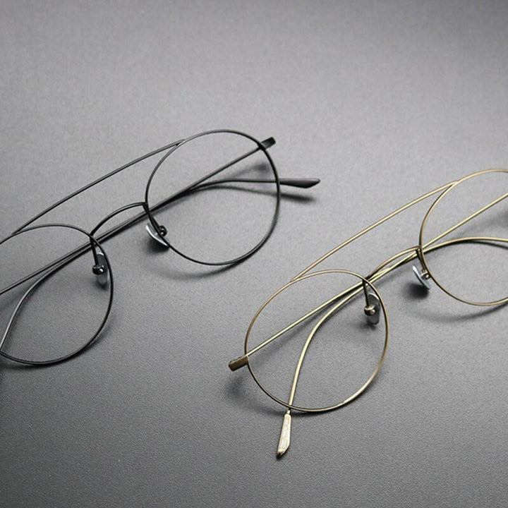 Gatenac Unisex Full Rim Round Titanium Double Bridge Frame Eyeglasses Gxyj618 Full Rim Gatenac