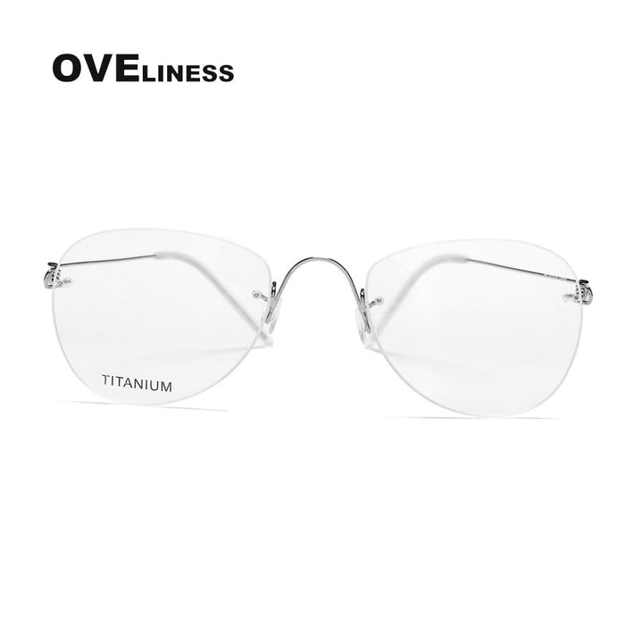 Oveliness Unisex Rimless Round Square Screwless Titanium Eyeglasses 9892 Rimless Oveliness silver