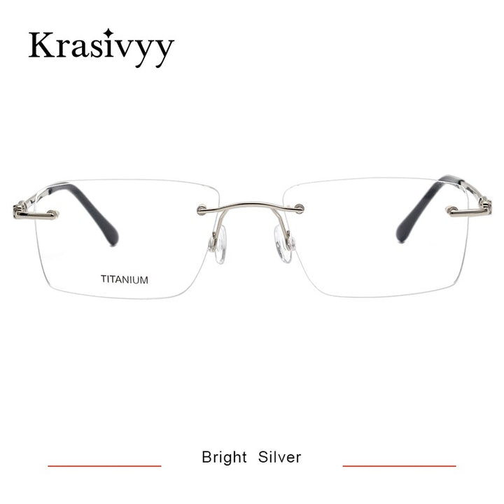 Krasivyy Men's Rimless Square Titanium  Eyeglasses Kr16061 Rimless Krasivyy Bright Silver China 