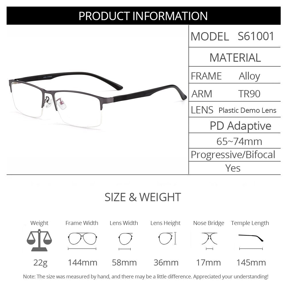Gmei Men's Semi Rim Square Tr 90 Alloy Eyeglasses S61001 Semi Rim Gmei Optical