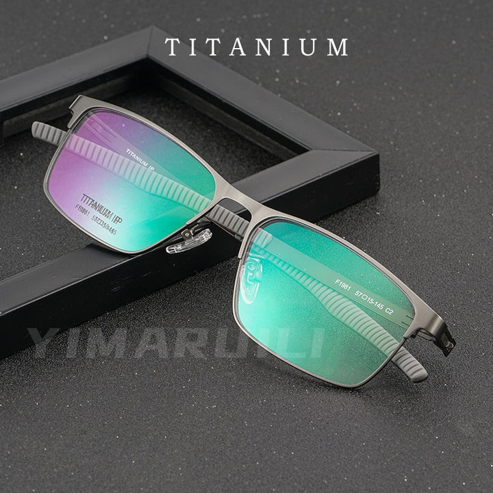 Yimaruili Men's Full Rim Square β Titanium Frame Eyeglasses F1981 Full Rim Yimaruili Eyeglasses
