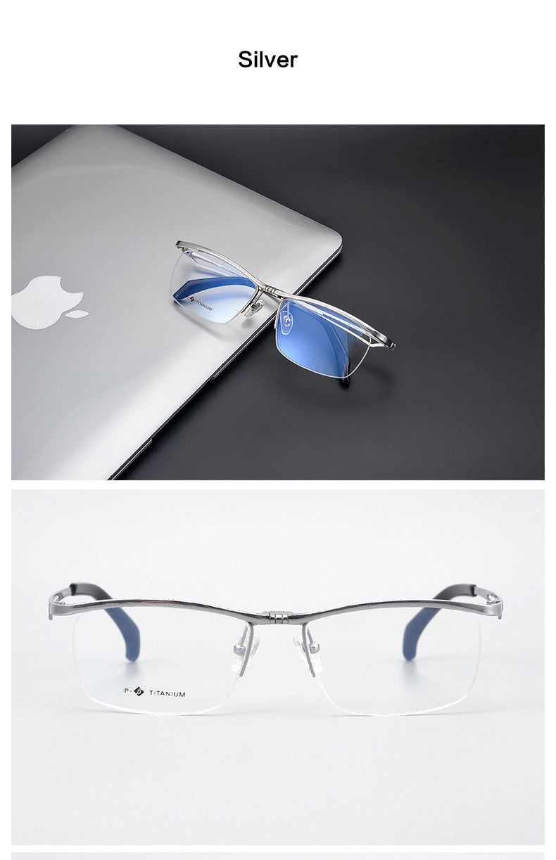 Hdcrafter Unisex Semi Rim Rectangle Titanium Flip Up Frame Eyeglasses T18044 Semi Rim Hdcrafter Eyeglasses