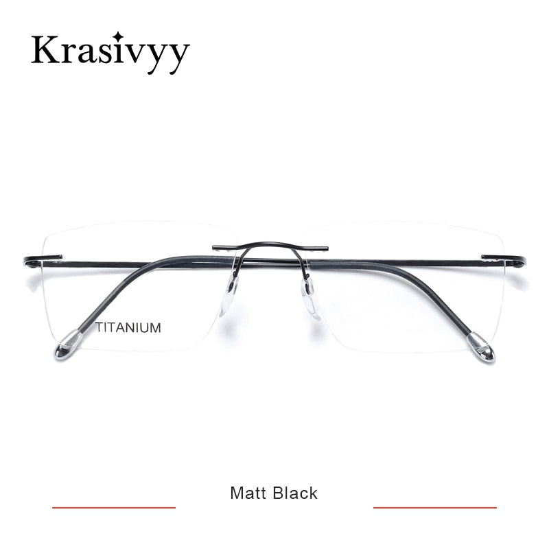 Krasivyy Unisex Rimless Square Titanium Eyeglasses Kr16011 Rimless Krasivyy Matt Black