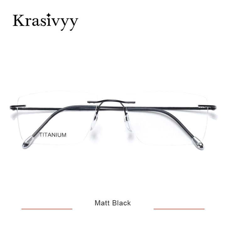 Krasivyy Unisex Rimless Square Titanium Eyeglasses Kr16011 Rimless Krasivyy Matt Black