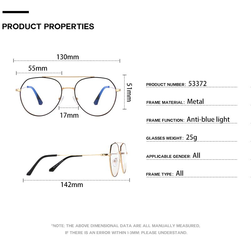 CCspace Women Full Rim Oversized Round Alloy Frame Eyeglasses 53372 Full Rim CCspace