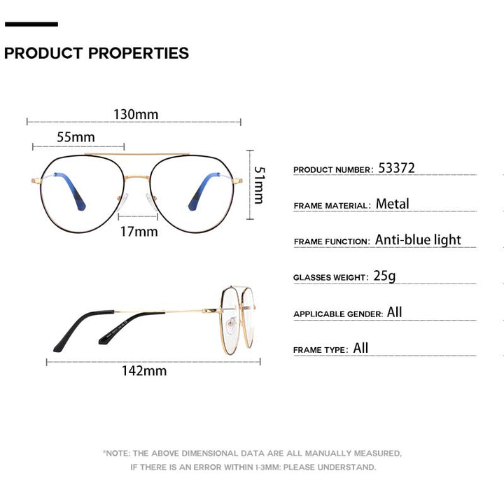 CCspace Women Full Rim Oversized Round Alloy Frame Eyeglasses 53372 Full Rim CCspace