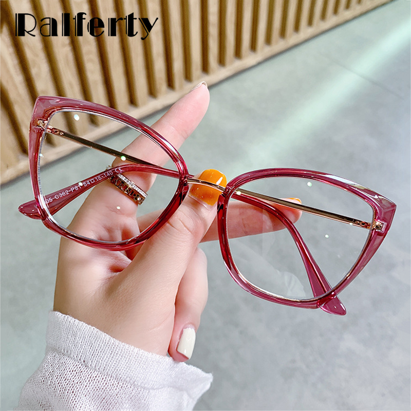Ralferty Women's Eyeglasses Cat Eye TR90 Anti Blue Light D605 Full Rim Ralferty