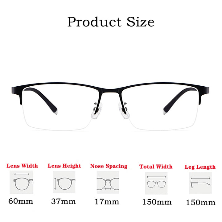Yimaruili Men's Semi Rim Titanium Rectangular Frame Eyeglasses HT0186 Semi Rim Yimaruili Eyeglasses