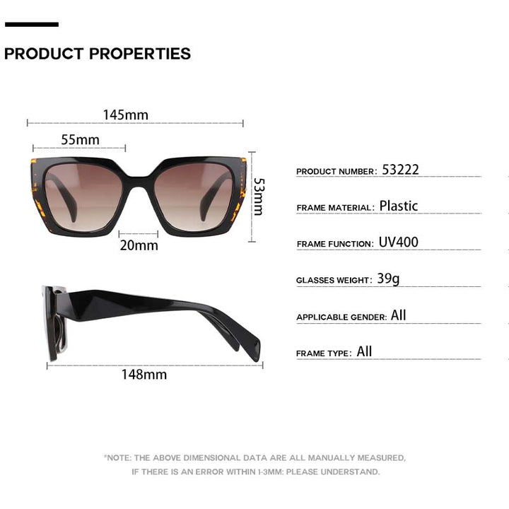 CCspace Women's Full Rim Square Cat Eye Resin Frame Sunglasses 53222 Sunglasses CCspace Sunglasses