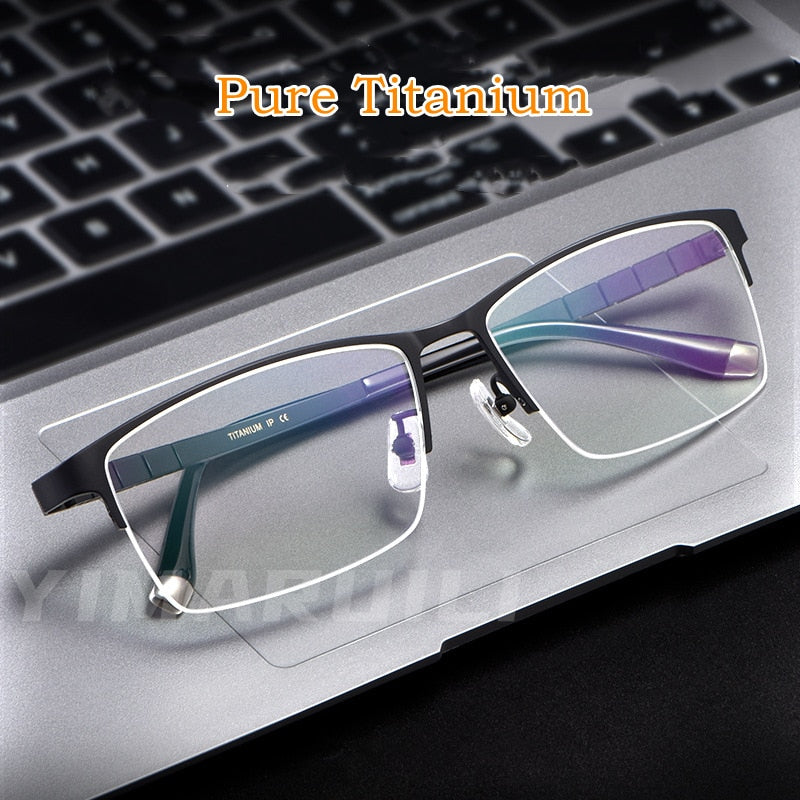 Yimaruili Men's Semi Rim Titanium Rectangular Frame Eyeglasses HT0186 Semi Rim Yimaruili Eyeglasses