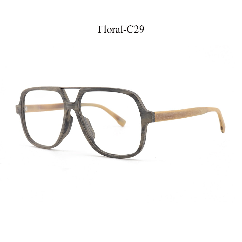 Hdcrafter Unisex Full Rim Square Oversized Wood Eyeglasses Ps8210 Full Rim Hdcrafter Eyeglasses Floral-C29