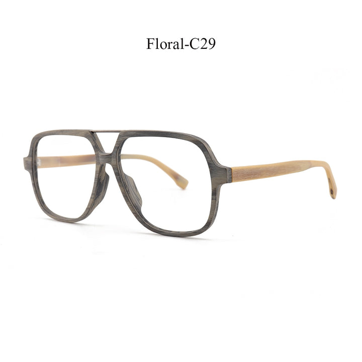 Hdcrafter Unisex Full Rim Square Oversized Wood Eyeglasses Ps8210 Full Rim Hdcrafter Eyeglasses Floral-C29