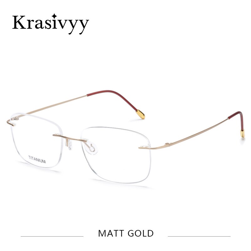 Krasivyy Unisex Rimless Square Titanium Eyeglasses Kr6010 Rimless Krasivyy Matt Gold