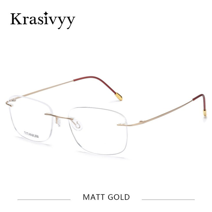 Krasivyy Unisex Rimless Square Titanium Eyeglasses Kr6010 Rimless Krasivyy Matt Gold