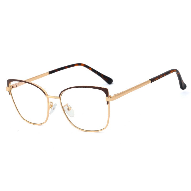 CCspace Women's Full Rim Square Cat Eye Alloy Frame Eyeglasses 48266 Full Rim CCspace C13Brown