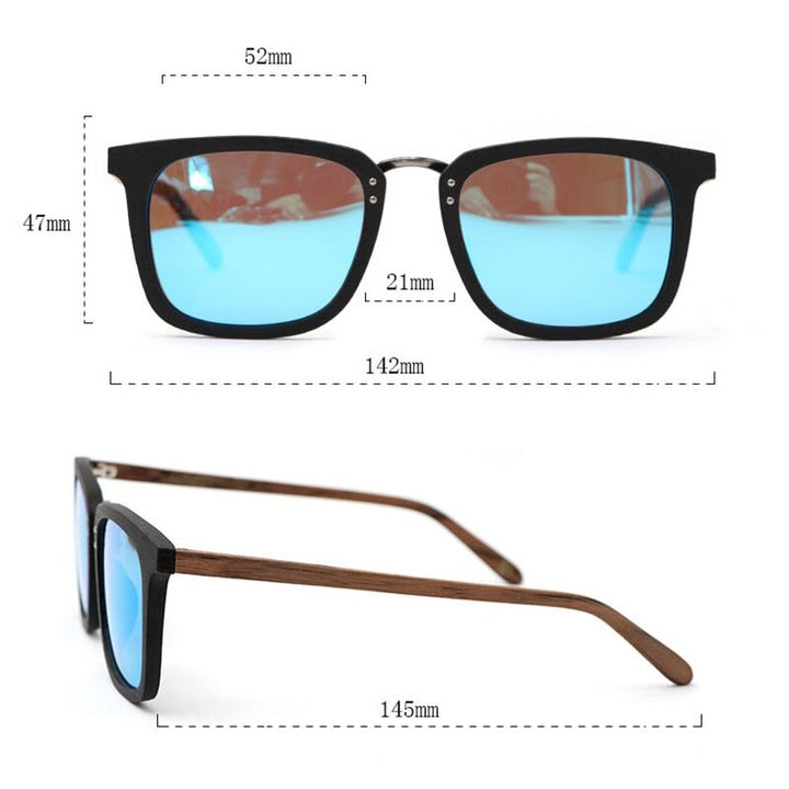 Hdcrafter Men's Full Rim Square Frame Polarized Wood Sunglasses Ps70851 Sunglasses HdCrafter Sunglasses