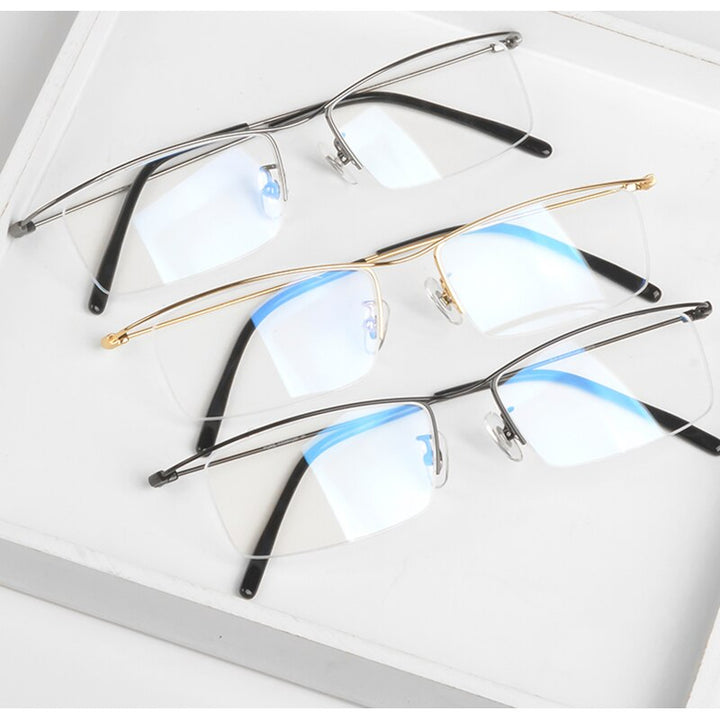Reven Jate Men's Eyeglasses Browline Half Rim Titanium Ej1010 Spectacles Semi Rim Reven Jate