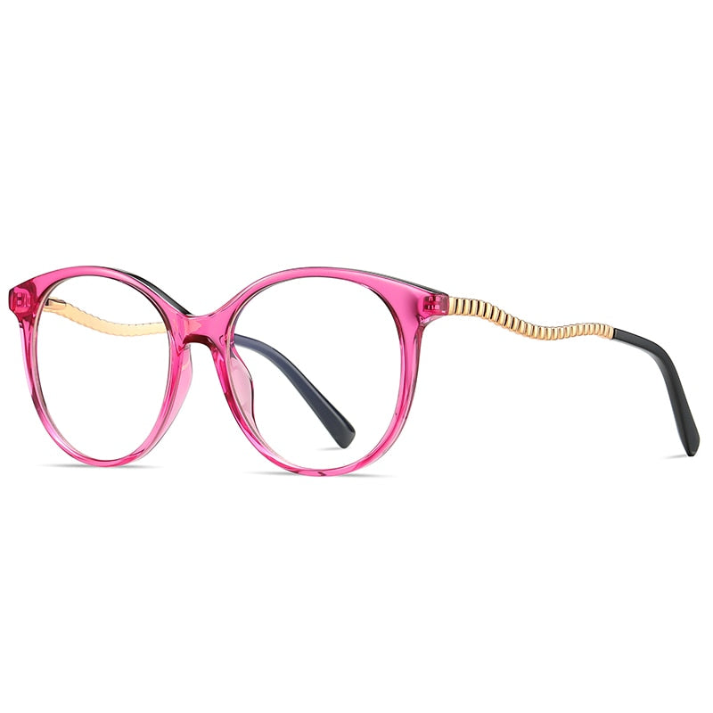 Gmei Women's Full Rim TR 90 Metal Round Frame Eyeglasses 2067 Full Rim Gmei Optical C5 Transparent Pink  