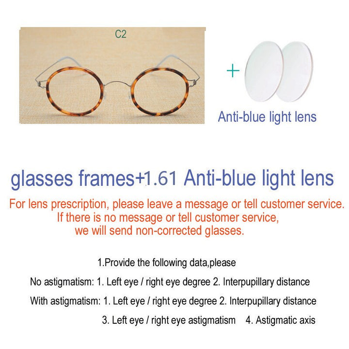 Unisex Handcrafted Customizable Lens Titanium Alloy Round Frame Eyeglasses Frame Yujo Anti blue light  C2 China 