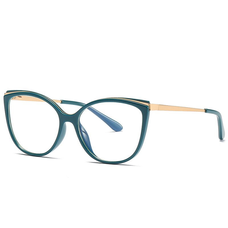 Hotochki Women's Full Rim Cat Eye Alloy Acetate Frame Eyeglasses 2052 Full Rim Hotochki green