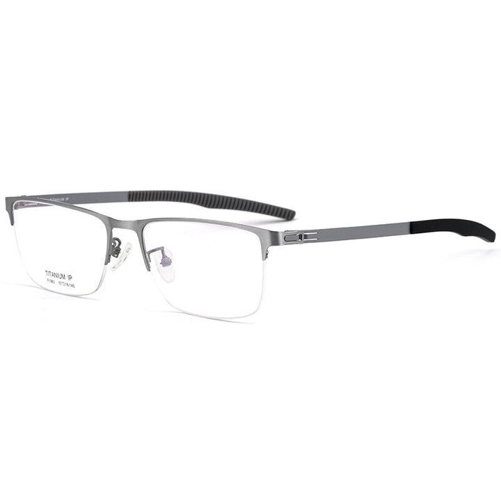 Hotochki Men's Semi Rim TitaniumAlloy IP Plated Frame Eyeglasses F1983 Semi Rim Hotochki Silver