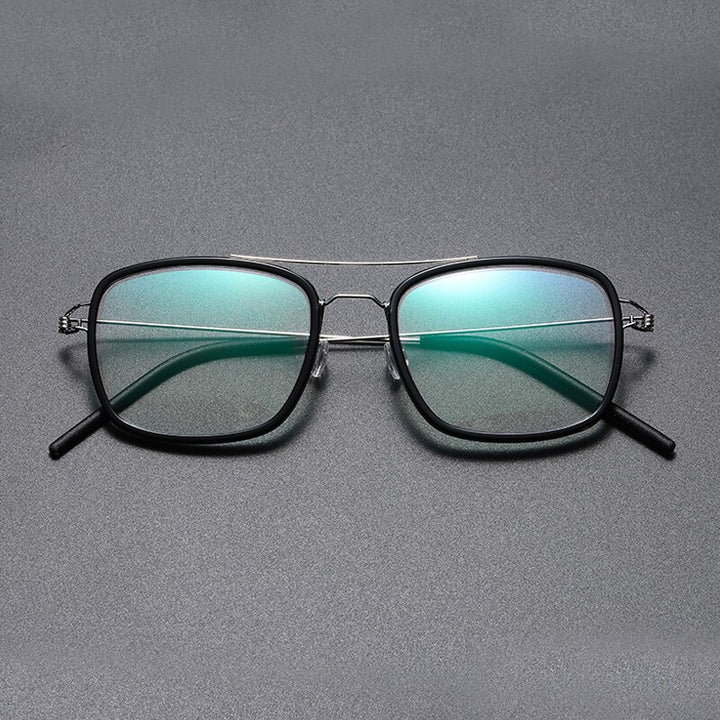 Gatenac Unisex Full Rim Square Titanium Alloy Screwless Double Bridge Frame Eyeglasses Gxyj690 Full Rim Gatenac Black Silver