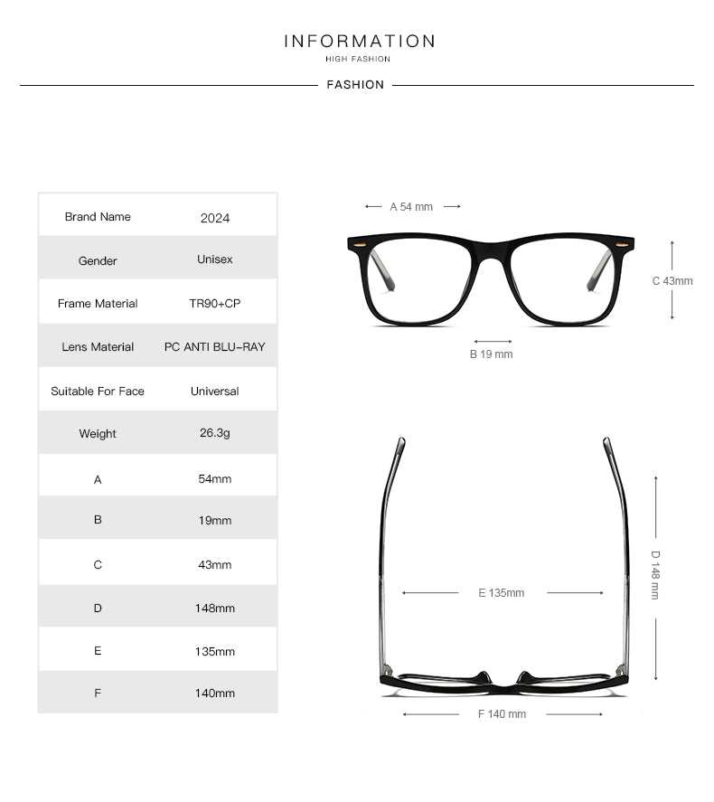 Oveliness Unisex Full Rim Square Tr 90 Titanium Eyeglasses Pf2024 Full Rim Oveliness