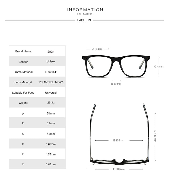 Oveliness Unisex Full Rim Square Tr 90 Titanium Eyeglasses Pf2024 Full Rim Oveliness