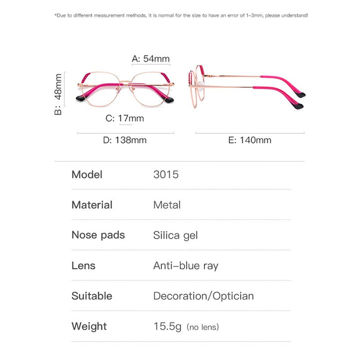 Hotony Women's Full Rim Cat Eye Alloy Frame Eyeglasses 3015 Full Rim Hotony