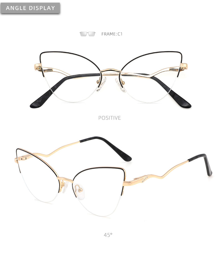 Laoyehui Women's Semi Rim Cat Eye Alloy Frame Reading Glasses 84511 Reading Glasses Laoyehui