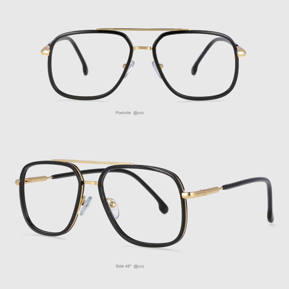 CCspace Unisex Full Rim Square Double Bridge Tr 90 Titanium Frame Eyeglasses 53947 Full Rim CCspace Bright Black