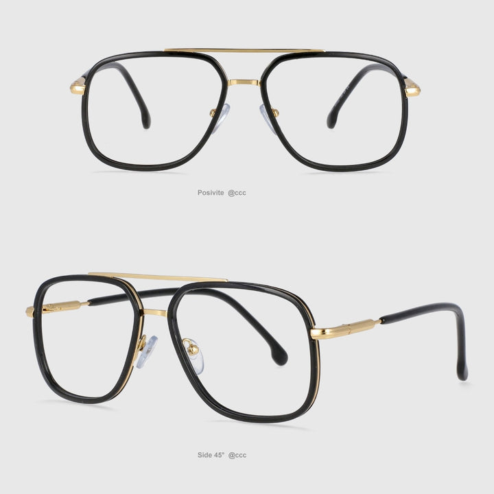 CCspace Unisex Full Rim Square Double Bridge Tr 90 Titanium Frame Eyeglasses 53947 Full Rim CCspace Bright Black