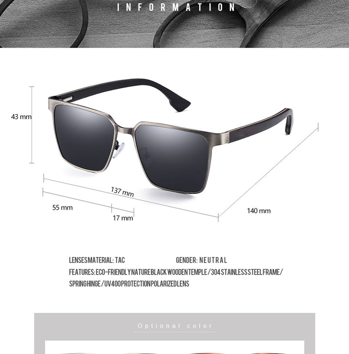 Yimaruili Men's Full Rim Square Wood/Stainless Steel Frame Polarized Lens Sunglasses 8037 Sunglasses Yimaruili Sunglasses