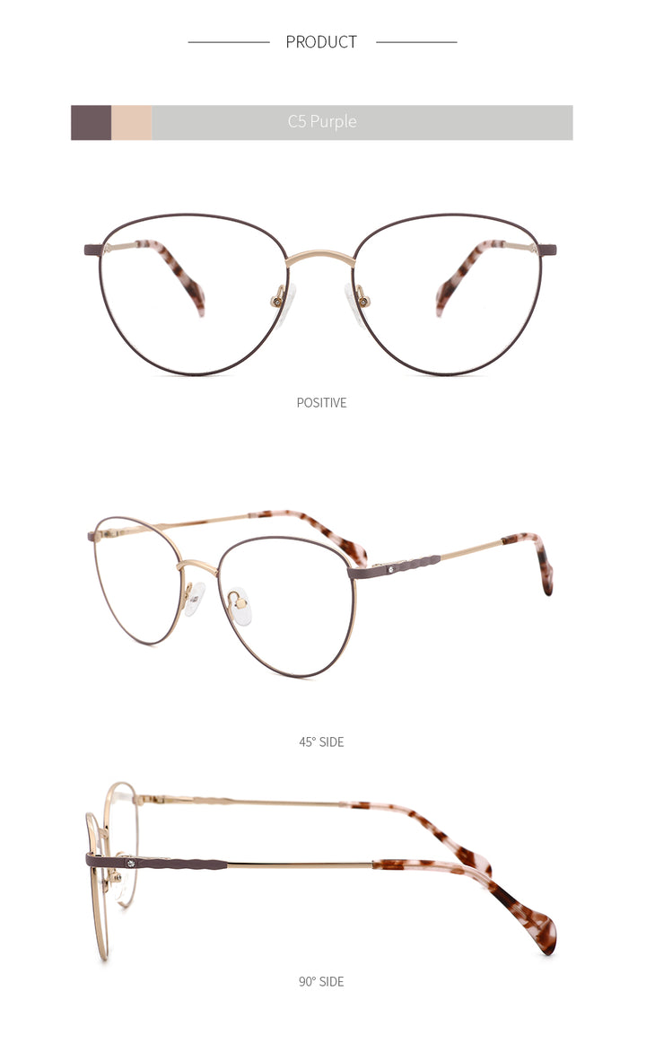 Kansept Women's Full Rim Round Stainless Steel Frame Eyeglasses 2329 Full Rim Kansept