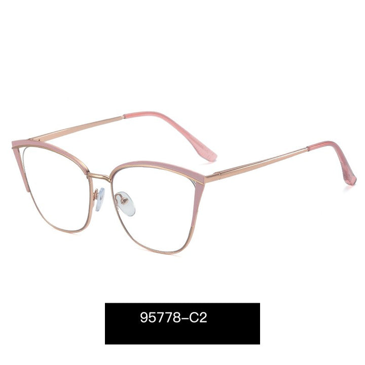 Hotony Women's Full Rim Cat Eye TR 90 Resin Alloy Frame Eyeglasses 95778 Full Rim Hotony C2