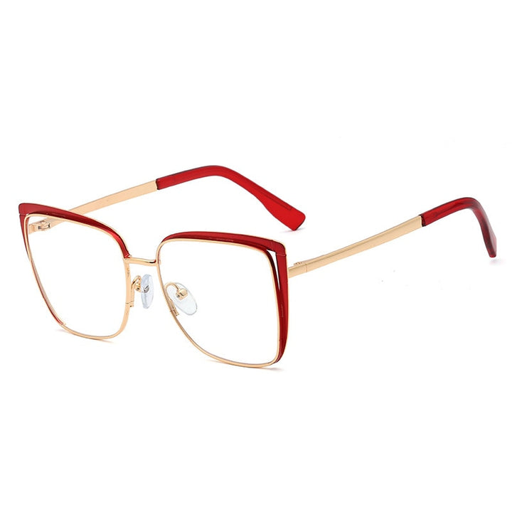 CCspace Unisex Full Rim Square Cat Eye Alloy Frame Eyeglasses 48324 Full Rim CCspace C7Red