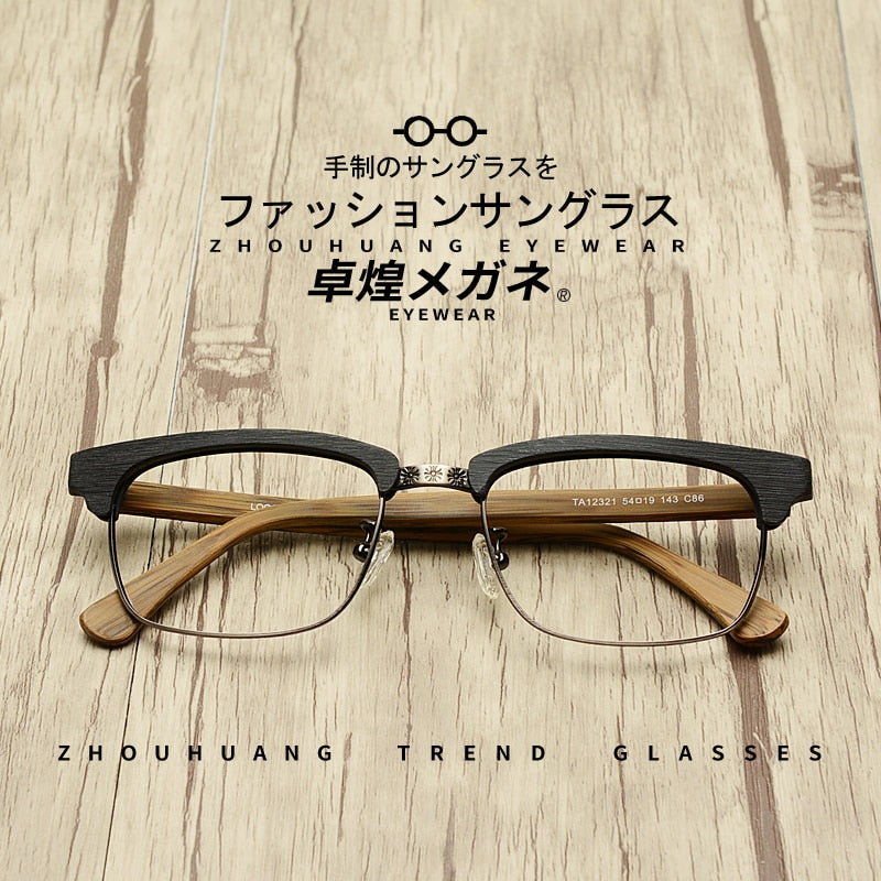 Hdcrafter Men's Full Rim Square Wood Titanium Frame Eyeglasses Ta12321 Full Rim Hdcrafter Eyeglasses